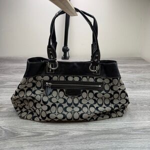 Coach Penelope F15534 Gray Black Signature Jacquard Leather Large Shopper Tote